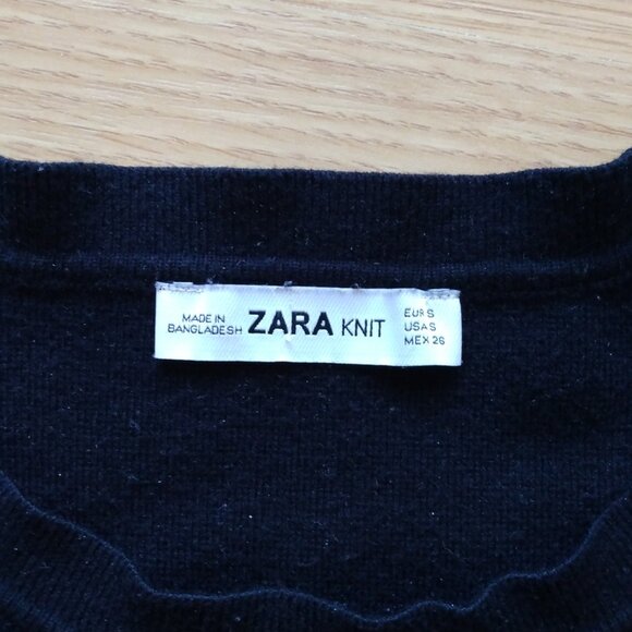 Zara Knit Black Balloon Sleeved Sweater with Pearls | Size Small - Picture 4 of 4